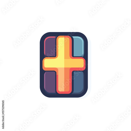 Rounded Square with Yellow Plus Sign and Colorful Fillings on Transparent Background