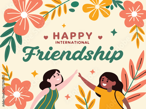International Friendship Day Illustration of Diverse Happy Women Smiling Together


