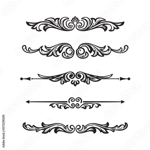 Elegant vector illustrations of ornamental design elements in classic decorative flourishes black and white set