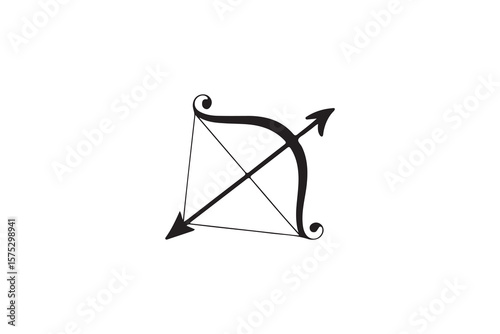Simple Black and White Bow and Arrow Graphic.A clean, elegant vector graphic of a bow and arrow.