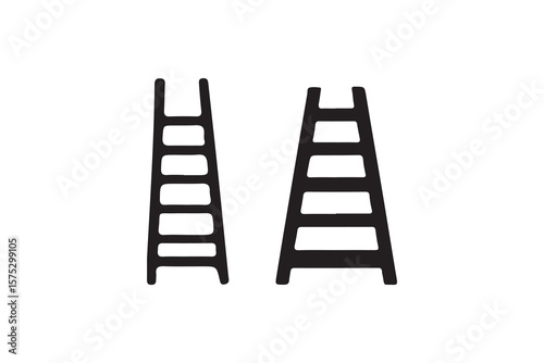 Two ladders illustrate different heights and possibilities for growth.Simple black and white graphic of two ladders of varying heights.