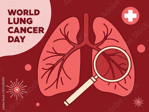 World Lung Cancer Day Awareness Poster with Lung Anatomy and Global Map
