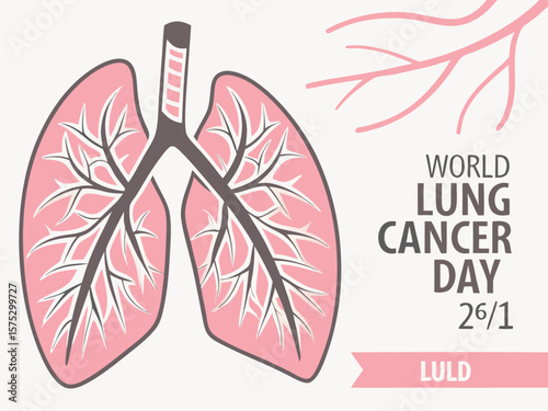 World Lung Cancer Day Awareness Poster with Lung Anatomy and Global Map