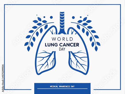 World Lung Cancer Day Awareness Poster with Lung Anatomy and Global Map