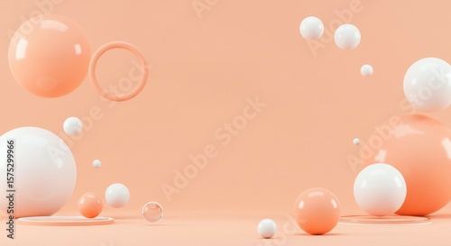 Floating Spheres in Peach and White Abstract Composition