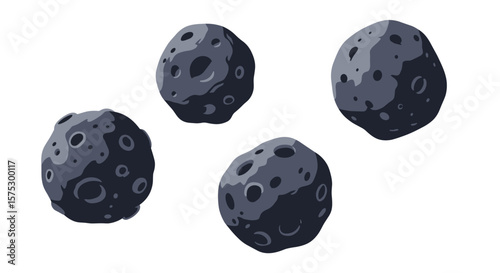 Four Dark Asteroids with Craters Floating in Space illustration