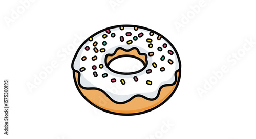 Delicious Vanilla Frosted Doughnut with Colorful Sprinkles Enjoyable Treat Sweet Bakery Item Yummy Snack