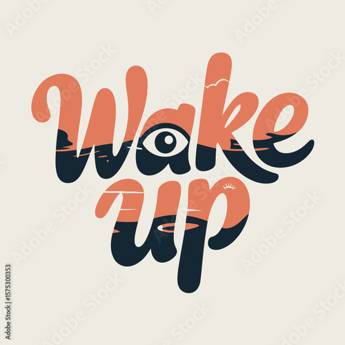 Wake up sunrise ocean illustration vector design for morning motivation and inspiration poster graphic art