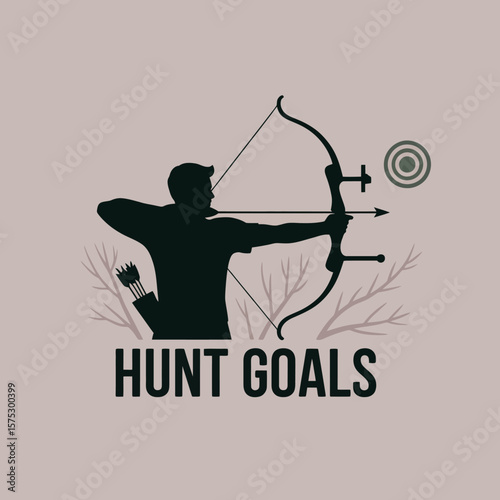 Archery hunting target practice bow and arrow outdoor sport aiming skills goals silhouette vector design