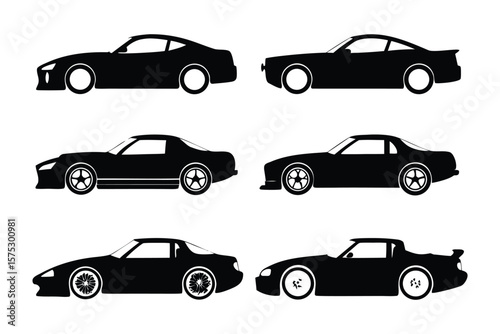 Silhouette of Iconic Cars: A dynamic set of silhouettes, capturing the essence of speed and style with sleek car designs. Featuring a range of classic cars, a tribute to automotive art.