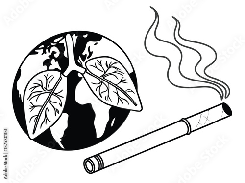 Smoking Destroys Lungs and Earth Illustration Vector