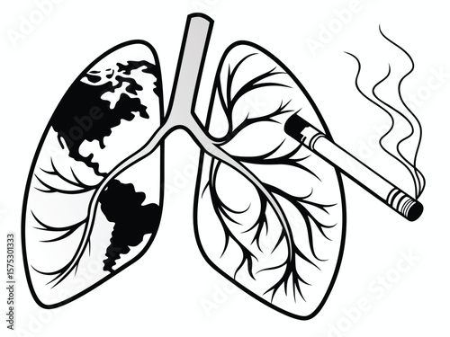 Smoking Destroys Lungs and Earth Illustration Vector