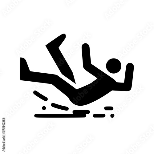 Falling person icon, black silhouette, slipping pose, arms flailing, minimal clipart