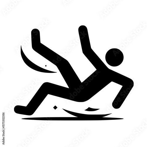 Falling person icon, black silhouette, slipping pose, arms flailing, minimal clipart