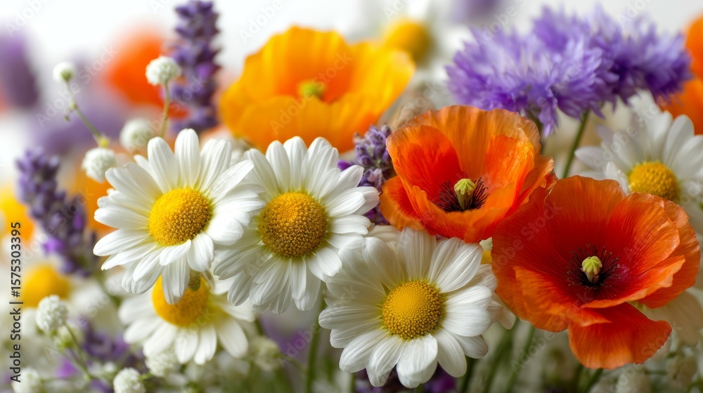 Obraz premium Beautiful Summer Bouquet with Multi-Colored Flowers in a Bright Arrangement