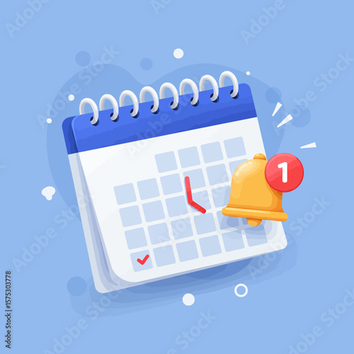 A stylized calendar with a notification bell and checkmark, symbolizing important dates, appointments, and event planning.