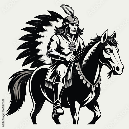 Galloping horse and rider vector illustration of a wild mustang running with flowing mane, perfect equestrian design