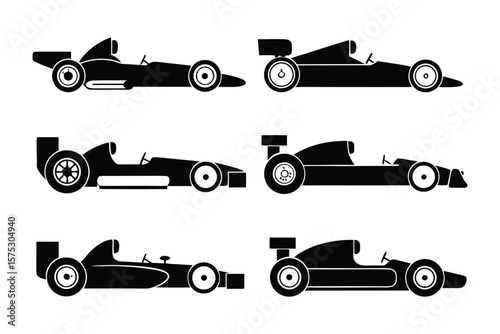 Formula Racing: Black Silhouettes of Speed: A sleek presentation showcasing multiple Formula racing car silhouettes, embodying the thrill of speed and precision in motorsport.
