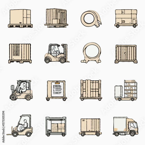 minimalist vector illustrations representing warehouse and storage essentials