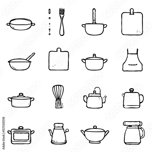 minimalist vector illustrations themed around kitchen tools and cooking essentials