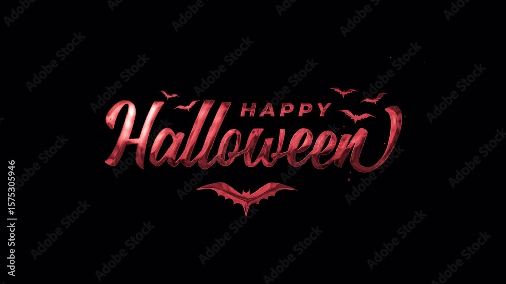 animated text happy halloween greetings, text animation on red color transparent background. 4k video