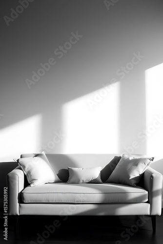 Minimalist Monochrome Interior Featuring a Modern Sofa and Natural Light