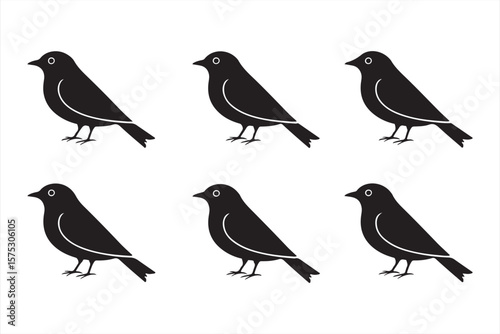 Black Birds in Clean Geometric Layout, Minimalist Silhouettes with Subtle Wing Details and Artistic Features