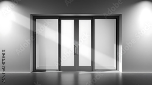 Monochromatic Modern Doors with Elegant Illumination and Sleek Aesthetics