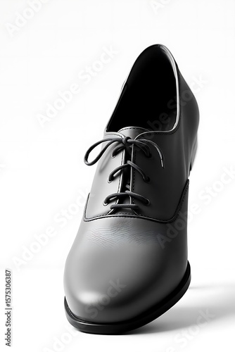Monochromatic oxford dress shoe with leather laces on white background