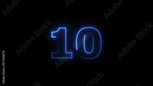 Abstract glowing neon countdown 10 number animation background 4k video.