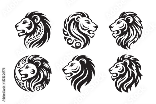 Fierce Black Lion Head with Detailed Fur and Clean Line Art, Minimalistic Design