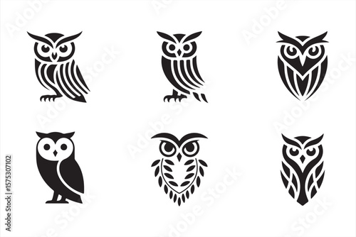 Abstract Black Owl Design with Intricate Geometric Patterns, Minimalist Style
