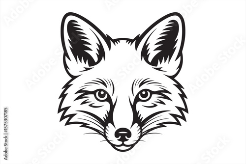 Black Fox Head Illustration with Stylized Fur and Detailed Features in Minimalistic Vector Style