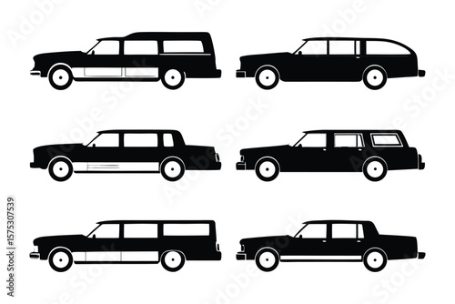 Vintage Vehicles: A captivating compilation of classic, vintage vehicles, rendered in sleek, black silhouettes against a clean background, celebrating timeless automotive elegance and design. 