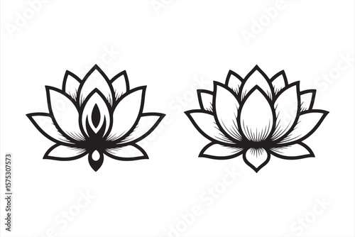 Black Lotus Flowers with Elegant Petal Detail, Minimalistic Floral Artwork, Modern Geometric Style