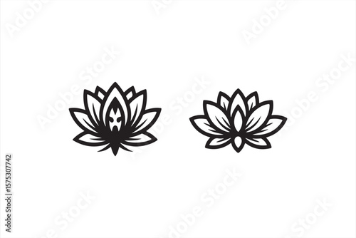 Stylized Black Lotus Flowers with Fine Detailing in a Minimalist Design, Floral Symbolism