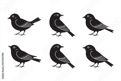 Minimalistic Black Birds in a Symmetrical Pattern with Fine Detailing, Artistic Bird Shapes and Modern Aesthetic