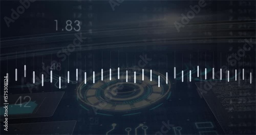 Control panel filling screen pulsing bars, spiking graph and glowing hub visualizing data flow