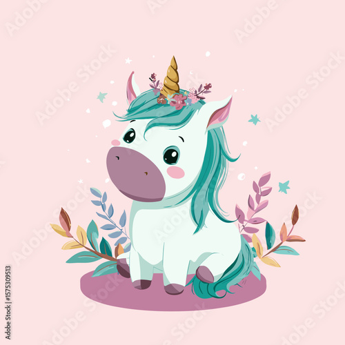 Cute Magic Unicorn Vector Logo, Illustration