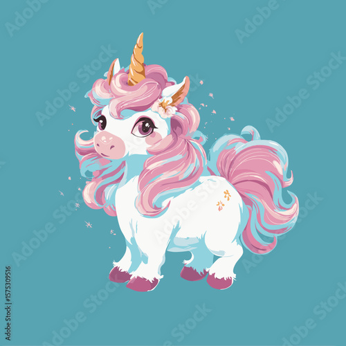 Cute Magic Unicorn Vector Logo, Illustration