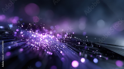 Abstract Purple and Dark Technology Background with Glowing Particles