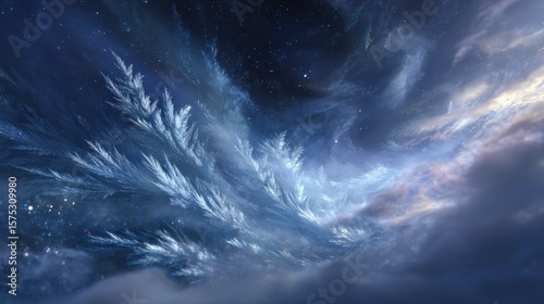 Dark Blue Night Sky with Glimmering Stars and Clouds