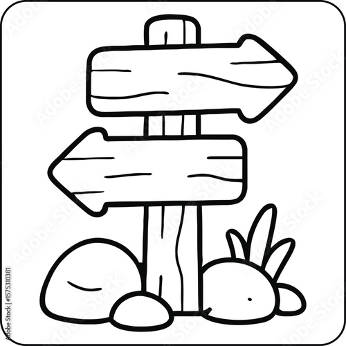 Camping Wooden Signpost Coloring Page