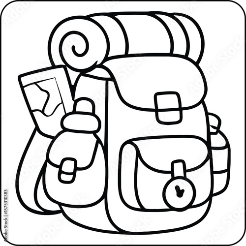 Camping Backpack with Map Coloring Page