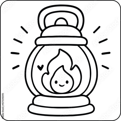 Cute Camping Lantern Line Art Page