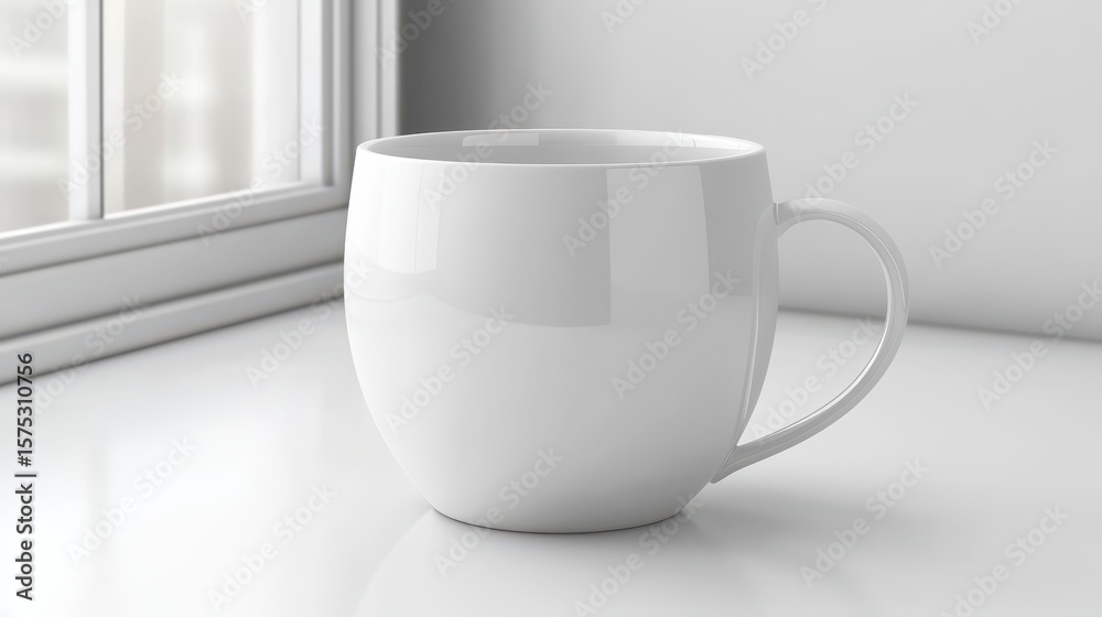 Obraz premium Blank white ceramic mug on a surface.