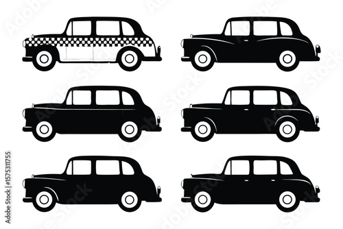 Schilderij op canvas Classic Taxi Silhouette Collection: A classic black taxi collection against a pure backdrop, evoking the rich history and enduring charm of iconic vehicle