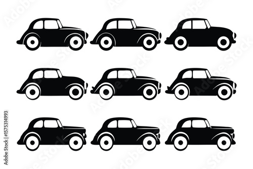 Classic Car Collection: A meticulously crafted pattern of classic cars in a striking black hue, evoking a sense of timelessness and elegance against an uncluttered backdrop.