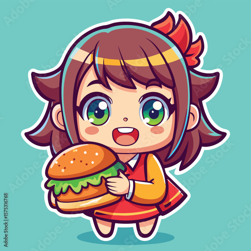 Cute girl holding a hamburger (7)