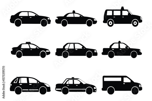 Variety of transportation options in silhouette: A diverse collection of transportation vehicles, rendered in elegant silhouette, represents a range of choices for urban mobility.